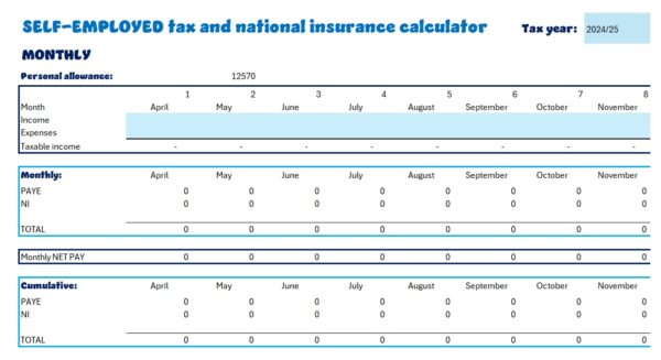 Self-employed tax and national insurance calculator for taxable income up to £100,000 and tax codes ending in L, P, T, Y, M or N - Image 3