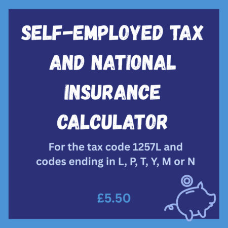 Self-employed tax and national insurance calculator for 1257L tax code and codes ending in L, P, T, Y, M or N